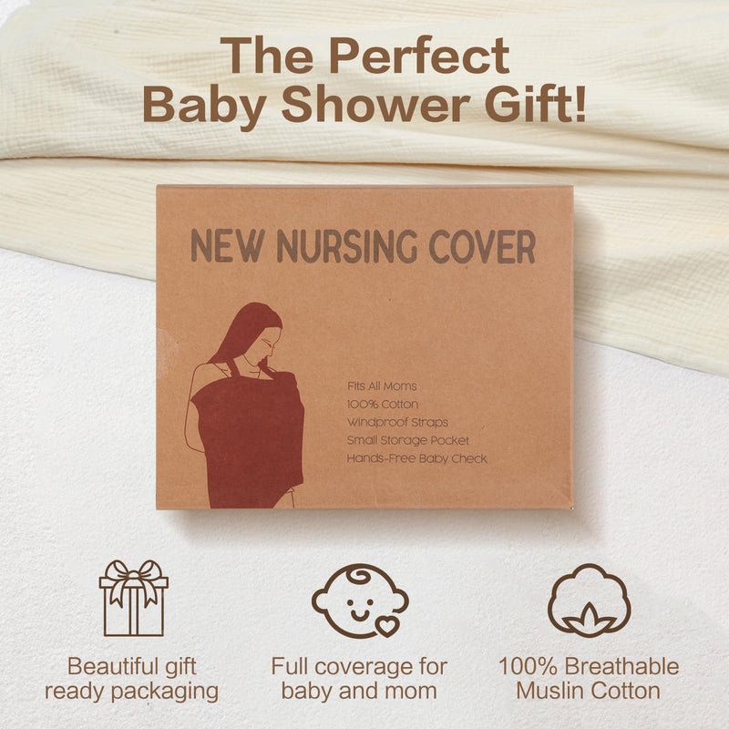 [Australia] - Muslin Breast Feeding Cover- Allows Hands-Free Baby Check, 100% Cotton, Featuring Windproof Straps, Includes A Small Potable Storage Pocket, Baby Breast Feeding Must Haves Khaki 