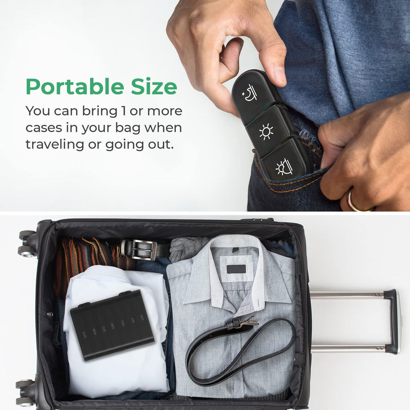[Australia] - PULIV Weekly Pill Organizer 3 Times a Day, Portable Travel Pill Box 7 Day with Large Pill Containers, Light-Proof Pill Case for Vitamins, Medication, Supplements and Fish Oils (Black) Black 