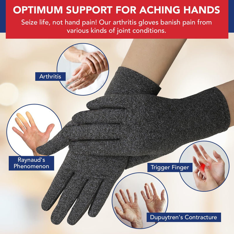 [Australia] - Doctor Developed Arthritis Gloves - Full Finger Compression Gloves for Raynauds & Hand Pain - Compression Gloves for Arthritis for Women & Men, Carpal Tunnel Gloves With Doctor Handbook (full-length, M, Grey) Medium 