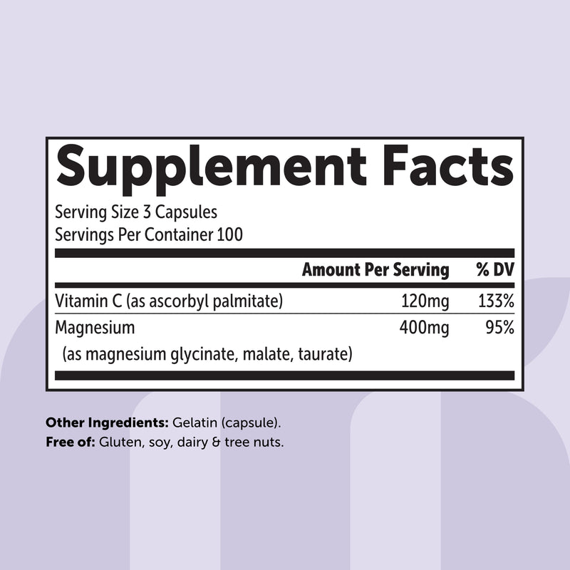 Micro Ingredients Pure Triple Magnesium Complex | 300 Capsules | 400mg Elemental Magnesium Per Serving | Chelated Glycinate, Taurate, Magnesium Malate, Vitamin C | Filler Free