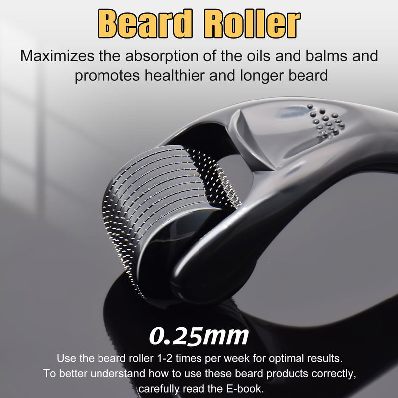 [Australia] - Dad gift Christmas, beard care set for men with beard roller, beard shampoo, 3 beard oil, beard balm, beard comb, beard brush, beard scissors, beard stencils, men's beard care set gift for men Christmas black 