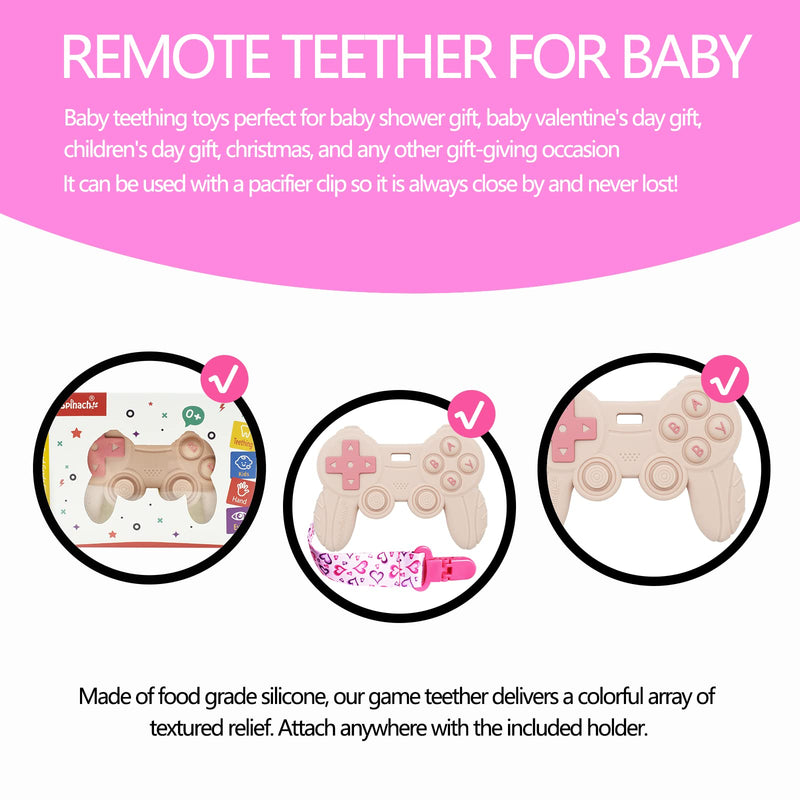 [Australia] - Cool Remote Game Control Teething Toy for Babies 0-6 6-12 Months,Game Controller Teether for Gamer Parents,Baby's First Valentines Day Gifts,Silicone Remote Chew Toys（Pink Pink 