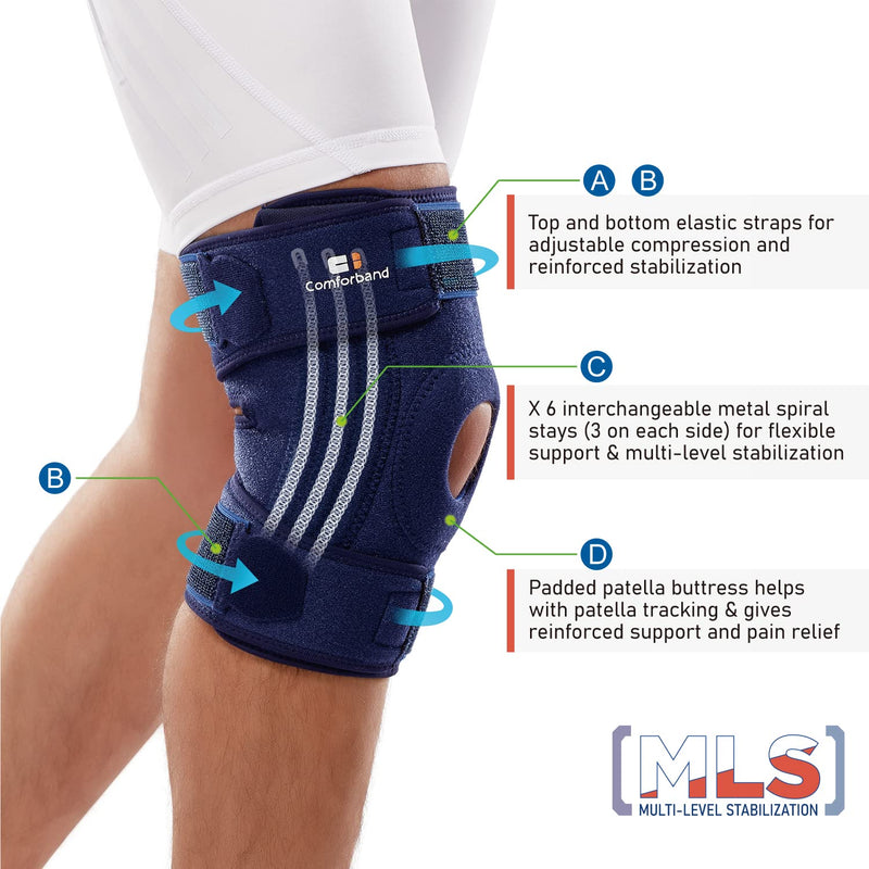 Adjustable Knee Brace with Removable Side Stabilizers – Open Patella Support for ACL, MCL, and Meniscus Injuries – Pain Relief for Arthritis and Post-Surgery Recovery – One Size Fits Most