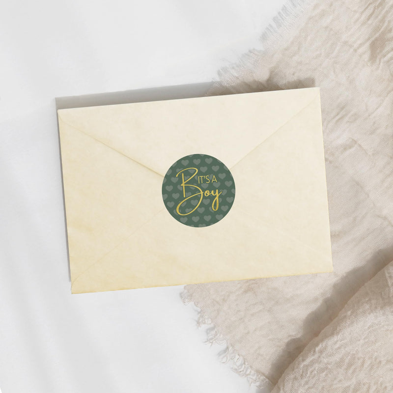 [Australia] - Green It’s a Boy Baby Shower Stickers, Greenery Sweet Baby Boy, 1.75 in. Round Favor Bag Labels - 40 Count 
