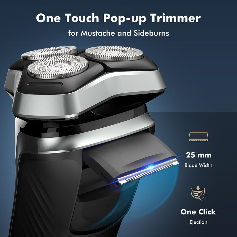 [Australia] - Electric Razor for Men, Rechargeable Electric Shaver with Pop-up Trimmer for Sideburns Trimmer, Wet Dry Cordless Electric Shaver, Travel Lock, IPX6 Waterproof Black 