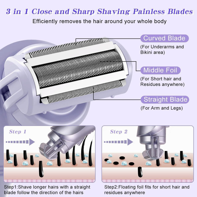 [Australia] - Hatteker Women's Electric Shaver Bikini Trimmer Hair Trimmer for Women LED Display Electric Razor for Legs Bikini Underarm Public Hairs Led Display IPX7 Waterproof Gift for Women (Purple) Purple 
