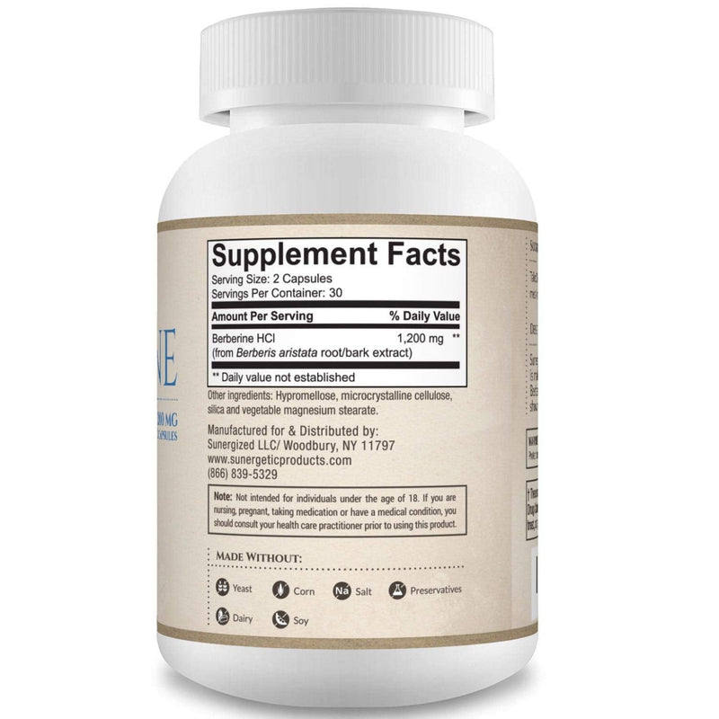 [Australia] - Sunergetic Premium Berberine Supplement - 1200mg of Berberine Per Serving - Berberine HCL Supplement Non-GMO - Immune Support- 60 Berberine Capsules 