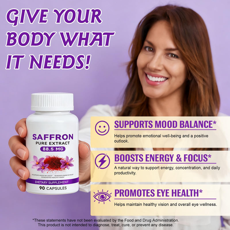 Saffron Extract Capsules – Premium Saffron Supplement – 90 Vegan Capsules – Food Supplement for Everyday Wellbeing