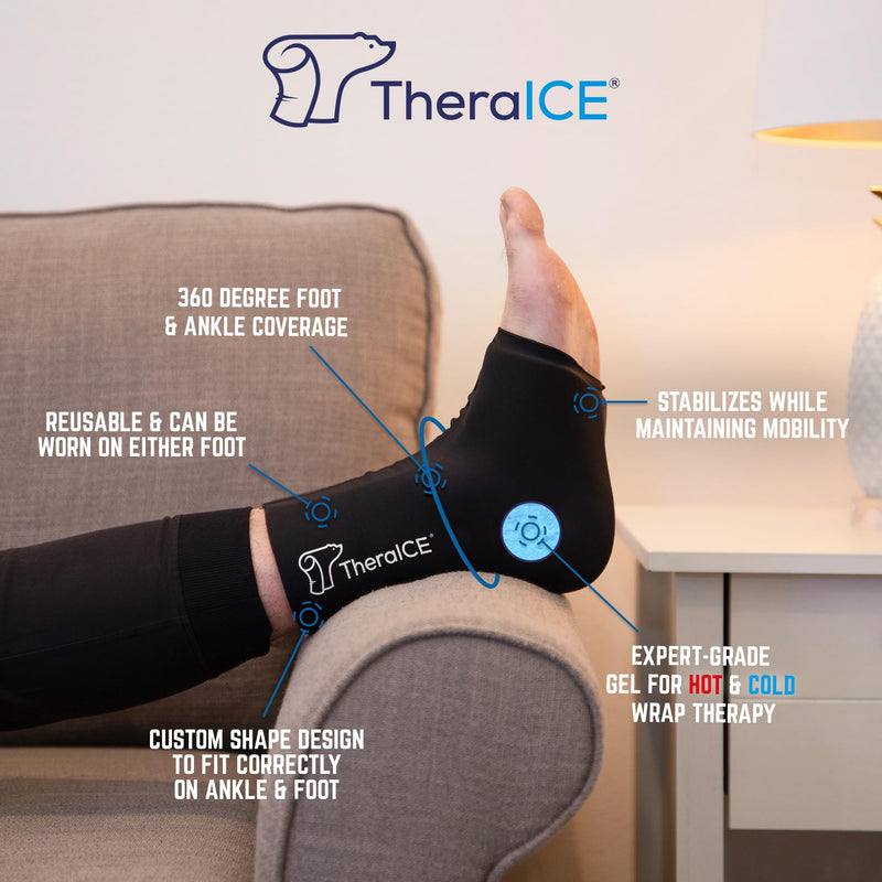 [Australia] - TheraICE Ankle Ice Pack Wrap for Swelling, Reusable Ankle Ice Pack for Sprained Ankle Injuries, Cold Therapy Sock Compression, Plantar Fasciitis Relief, Achilles Tendonitis, Sore Feet, Foot & Heel Original Large 