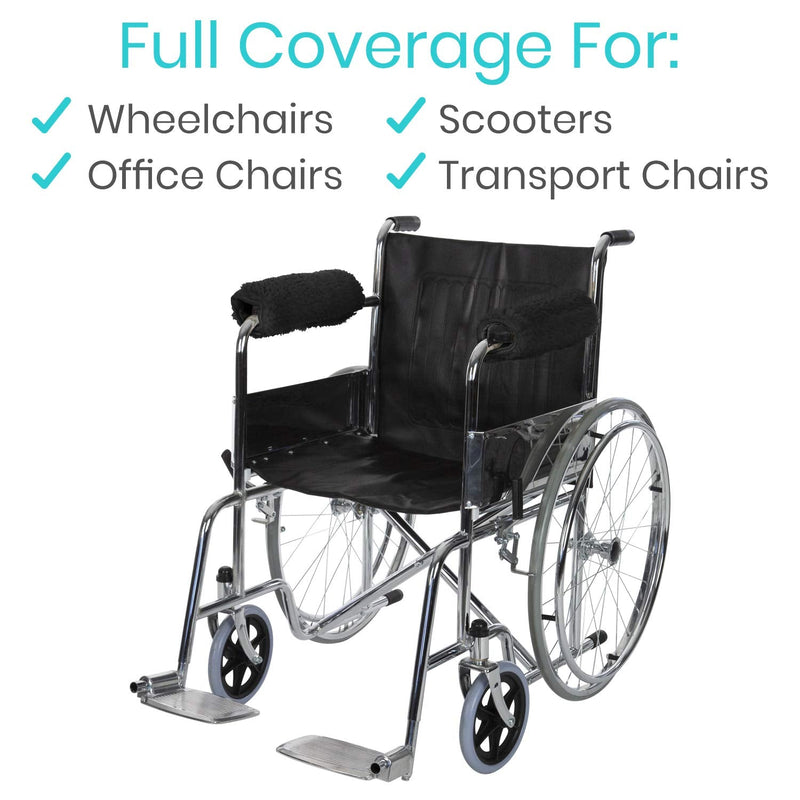 [Australia] - Vive Wheelchair Armrest Cover (Pair) - Memory Foam Sheepskin Pad for Office & Transport Chair - Soft Support Cushion Accessories for Padded Arm Rest, Kids, Adults - Comfort Padding Pressure Relief Black 
