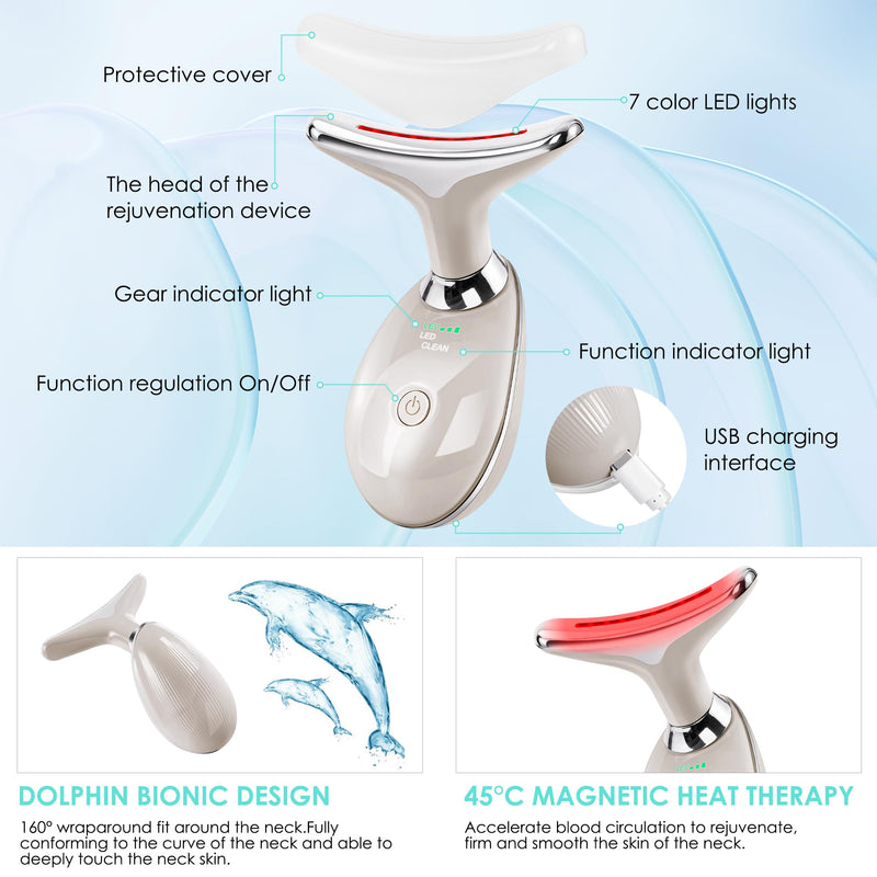 Facial Massager Red-Light-Therapy-for-Face and Neck, Face 𝖲 culpting Wand with 7 Color (Champagne) Champagne