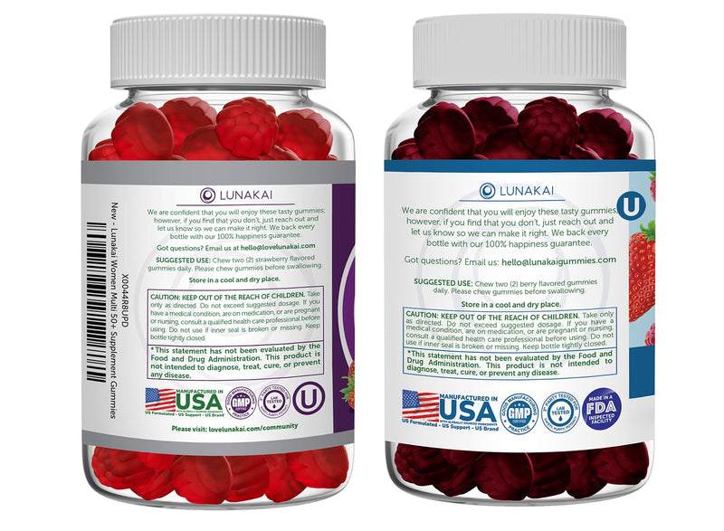 Lunakai USA Made Women 50+ Multivitamin & Probiotic Gummies Bundle – Immune & Digestive Support – 60 Non-GMO Gummies Each