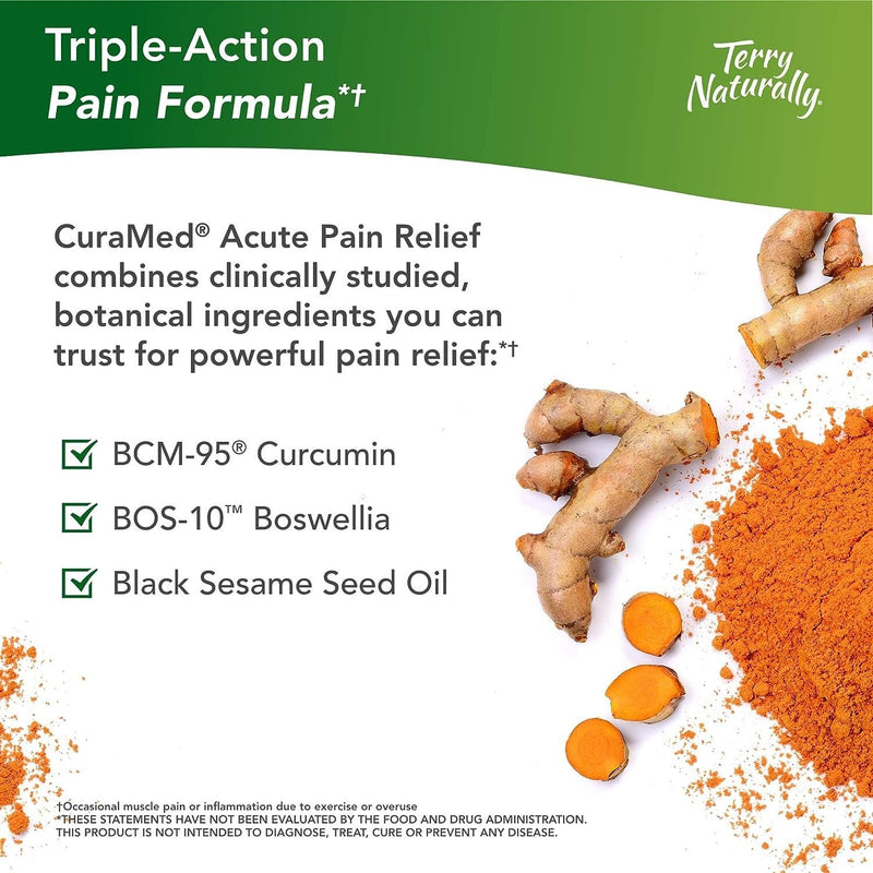 [Australia] - Terry Naturally CuraMed Acute Pain Relief - 60 Liquid Gels - with BCM-95 Curcumin & Boswellia - Small, Easy to Swallow, Fast Dissolving - Non-GMO - 30 Servings 60 Count (Pack of 1) 