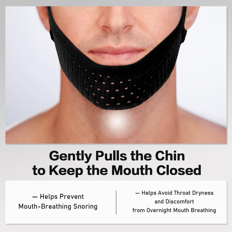 [Australia] - 2 Pack Anti Snore Chin Strap for Sleeping, Mouth Jaw Tape Snoring Stopper Sleep Devices CPAP Users Breathing Head Mouthpiece Solution Keep Closed Advancement Reducing Aids Mandibular Machine Men Women Black 