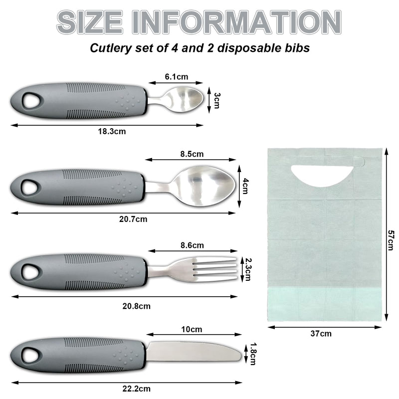 KASURE 4Pcs Easy Grip Cutlery for Arthritic Hands, Extra Wide Handles Anti Slip Disability Aids with Knife Fork Spoon, Adaptive Cutlery for Elderly Arthritis Parkinson Disabled People