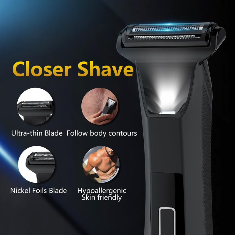 Manscaper Trimmer for Men, 2-in-1 Ball & Body Hair Groomer - Pubic & Groin Hair Shaver with Dual-Head, No-Nick Shaving, Smooth Grooming - Lightweight, Travel Lock, IPX7 Waterproof & LED Display Black
