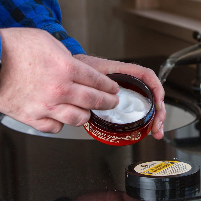 [Australia] - Duke Cannon Bloody Knuckles Hand Repair Balm - Unscented Moisturizer, Repair and Revitalize Dry, Cracked Skin, Ideal for Workers and Fighters, Set of 2 (5 oz. & 1.4 oz.) 