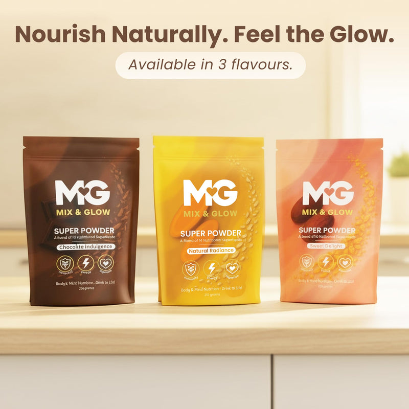 Mix & Glow Super Powder | 16 Advanced Superfoods, Prebiotic Herbs, Greens and Adaptogens Including Turmeric, MCT Oil & Cacao | Vegan & Gluten Free | 30 Servings | Chocolate Indulgence