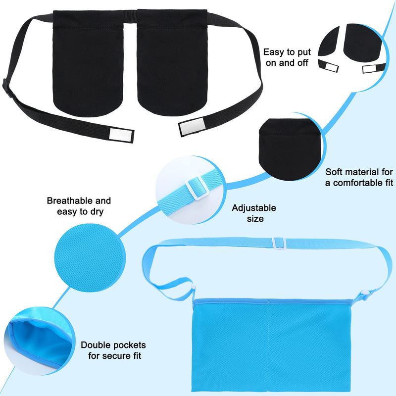 [Australia] - Mastectomy Drain Holder Adjustable Drain Pouch with Shower Bag Mastectomy Breast Shirts with Drain Two Pockets Mastectomy Tummy Tuck Recovery Supplies(Black, Blue, Two Pockets,Two Pockets) Black,blue 
