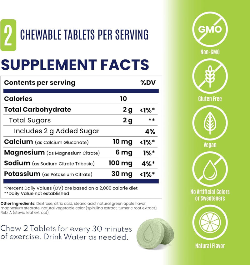 SaltStick Electrolyte FastChews - Green Apple Chewable Electrolyte Tablets - Salt Tablets for Runners, Electrolyte Chews for Hydration - 60 Count
