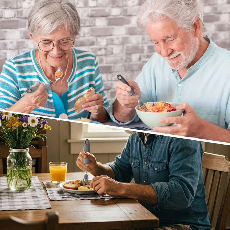 4 Piece Parkinson Cutlery Stainless Steel with Storage Bag, Handle Thickening Cutlery, Senior Cutlery for Disabled Arthritis Parkinsons Elderly or People with Tremors