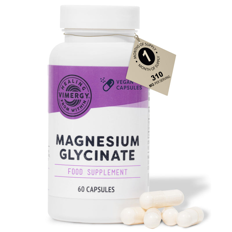 Vimergy Magnesium Glycinate Mineral Supplement – Trial Size 30 Servings – Supports Energy & Reduces Fatigue – Tummy-Friendly Magnesium Supplement – Turmeric & Ginger – Gluten Free Non-GMO Keto/Paleo 60 count (Pack of 1)