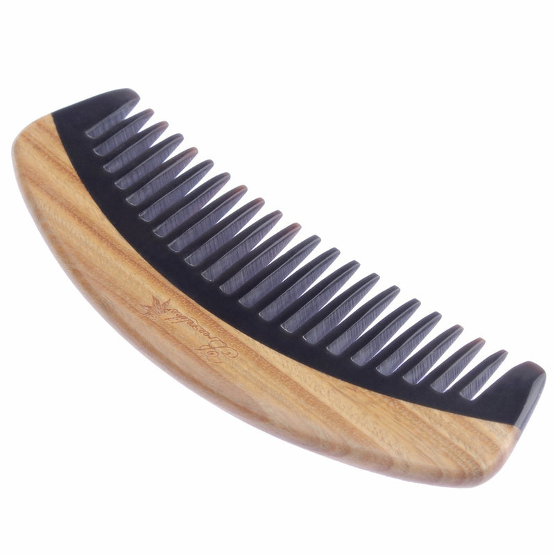 Breezelike Hair Comb - Wide Tooth Wooden Detangling Comb for Curly Hair - No Static Sandalwood Buffalo Horn Comb for Men and Women Black Buffalo Horn Wide Tooth