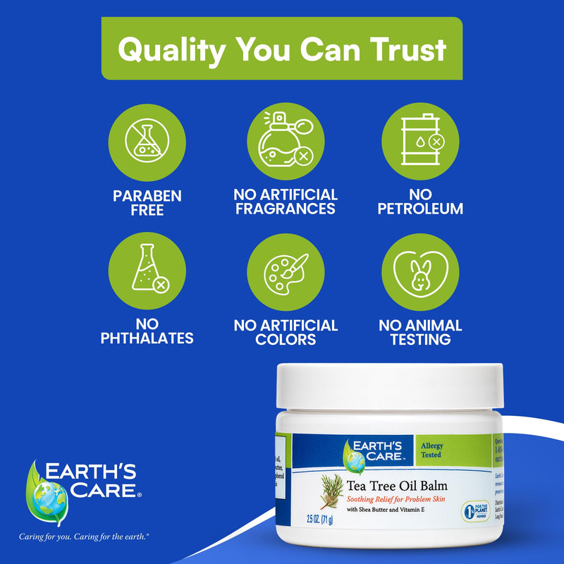 Earth's Care Tea Tree Oil Balm - Moisturizer for Dry, Problem Skin, 2.5 oz | Formulated with shea butter and vitamin E. Allergy tested and free from parabens, artificial fragrances and colors. 2.5 Fl Oz (Pack of 1)