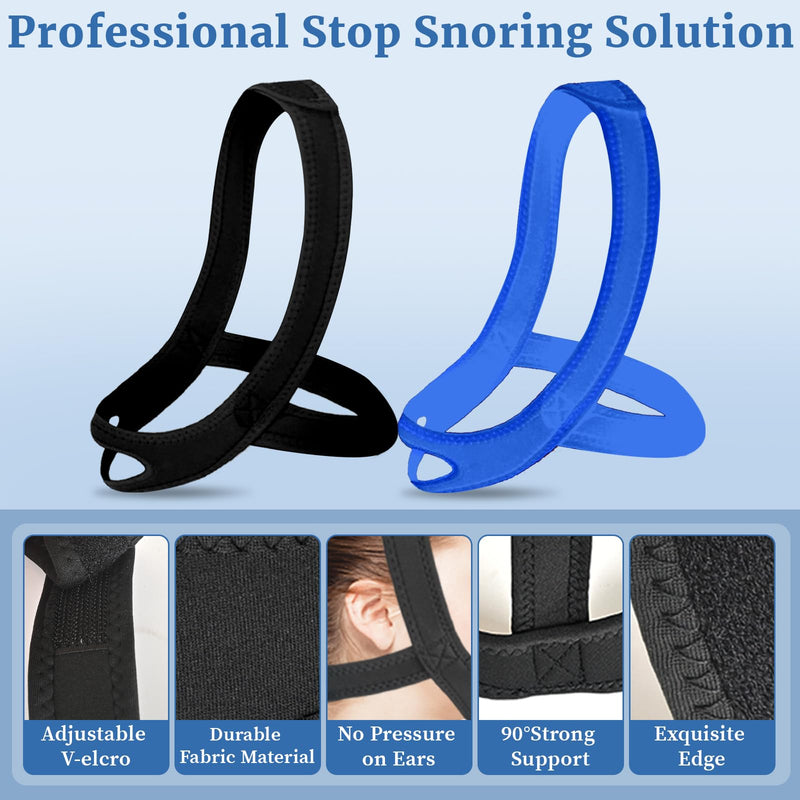 [Australia] - Snoring Chin Strap for Users, 2 Pack Adjustable Jaw Support Chin Strap to Keep Mouth Closed, Soft Snoring for Men Women, Lightweight Reusable, Snoring Dry Mouth, Comfort Fit Nighttime Sleeping Aid L Black+blue 