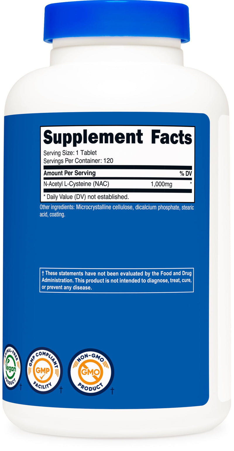 [Australia] - Nutricost N-Acetyl L-Cysteine (NAC) 1000 mg, 120 Vegan Tablets - GMO Free, Gluten Free, Vegetarian Supplement 
