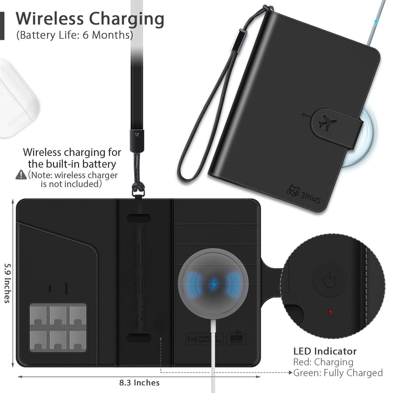 Passport Holder for Travel with Apple Find My,Waterproof RFID Blocking Passport Cover with 4 Card Slots, Wireless Charging, Magnetic Closure, Black