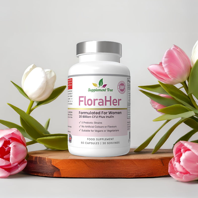 FloraHer Probiotics for Women – 20 Billion CFU with Inulin – Saccharomyces Boulardii, Lactobacillus & Bifidobacterium Blend – 60 Vegan Capsules, 30 Servings, UK Made 60 count (Pack of 1)