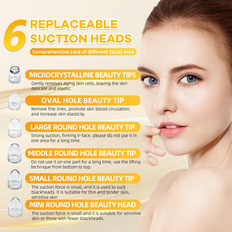 2025 Pore Vacuum with Camerafor, USB Rechargeable Blackhead Remover Vacuum,3 Levels Adjustable Pore Vacuum Blackhead Remover, 6 Suction Heads,Face Vacuum Pore Cleanser for Women & Men White