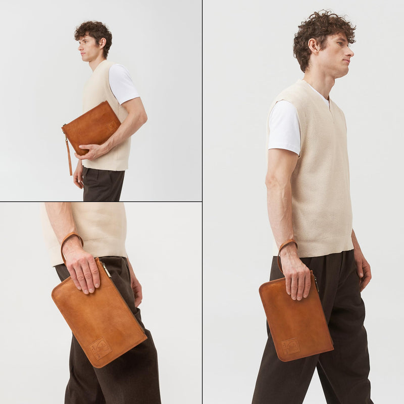 BERLINER BAGS Vintage Genuine Leather Padfolio For Men Theo XL - Brown | Leather Folder Portfolio, Compact Document Sleeve, Fits Slim Documents & Essentials Brown XL