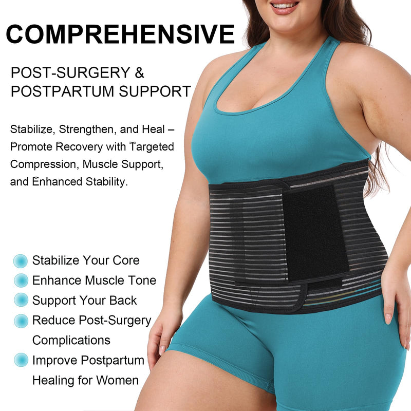 [Australia] - Abdominal Binder Post Surgery Plus Size | Postpartum Belly Band Wrap | Post C Section Belly Binder | Stomach Compression Hernia Belt For Men or Women Hernia Surgery, Natural Birth, Abdominal Injuries,Hysterectomy (2XL/3XL) Black 2XL/3XL 