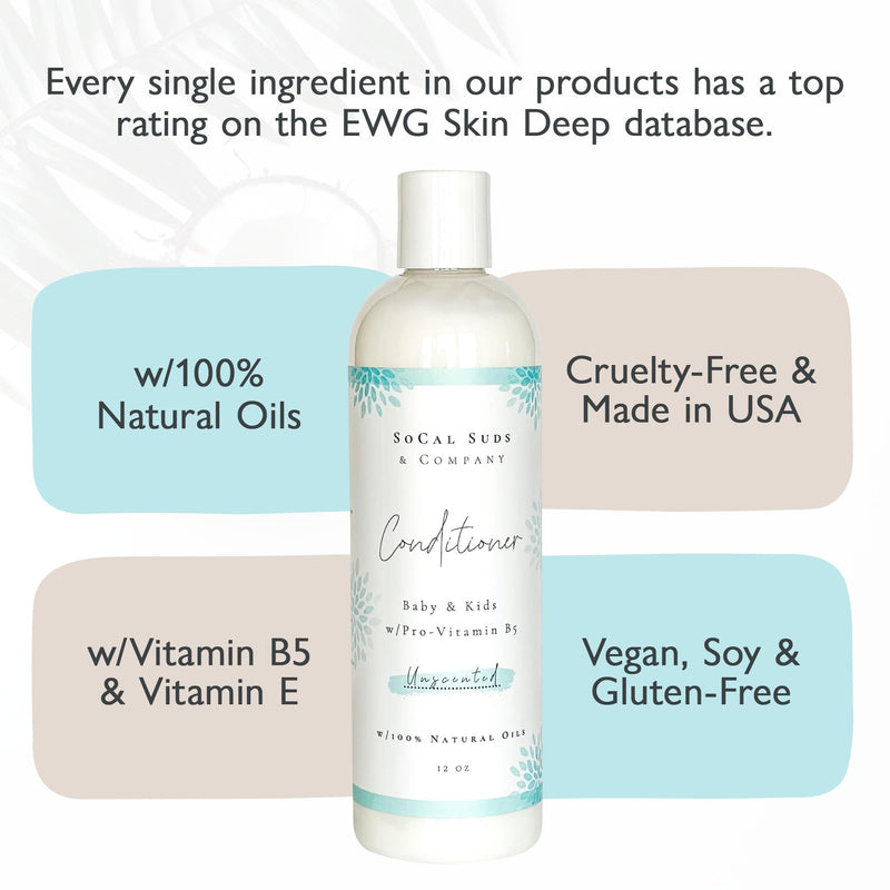 [Australia] - SoCal Suds & Company - Organic Baby & Kids Conditioner - Moisture Baby Hair Conditioner - Gentle Natural Vitamin Rich Ingredient Organic Oils for Babies and Kids Sensitive Scalp - Unscented, 12oz 12 Fl Oz (Pack of 1) 