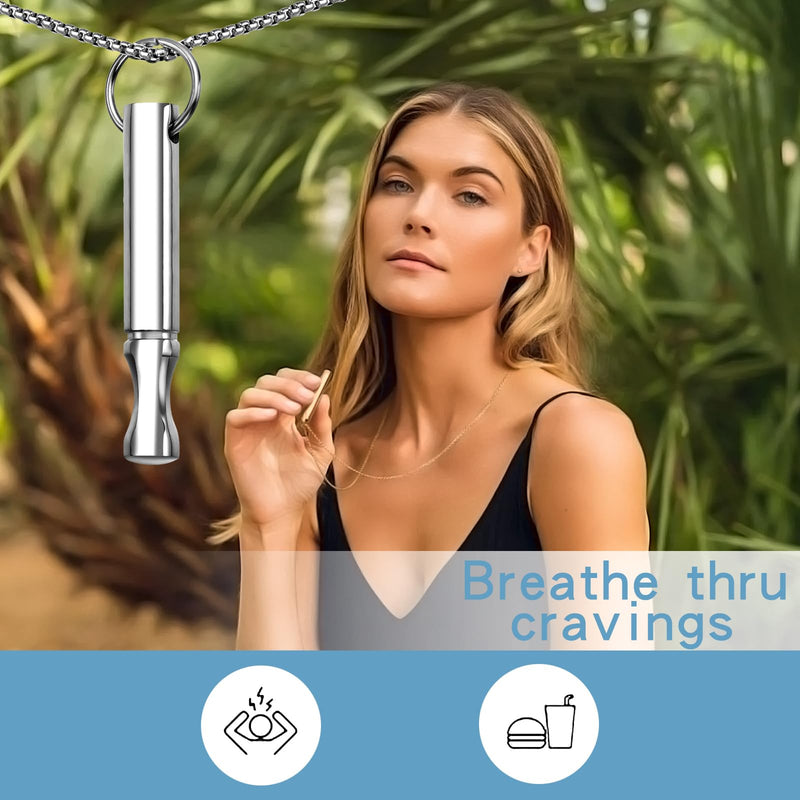 [Australia] - Mindfulness Breathing Necklace Stress Relief Pendant Stainless Steel Anxiety Breathe Necklace for Women Men Rotundity 
