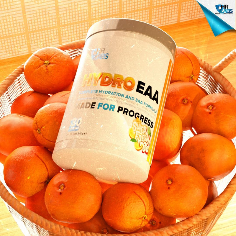 HydroEAA, Complete Hydration & EAA Essential Amino Acid Formula, with Comprehensive Electrolytes Profile, 540g, 30 Servings, 4 Flavours (540g, Super Fresh OJ)
