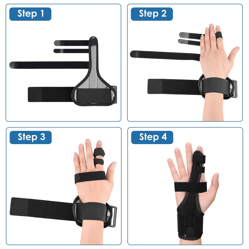 Full Trigger Finger Splint - Hand and Wrist Brace Support for Sprains, Pain Relief, Arthritis, Tendonitis, Fractured Finger - Adjustable Locking Straightener Large