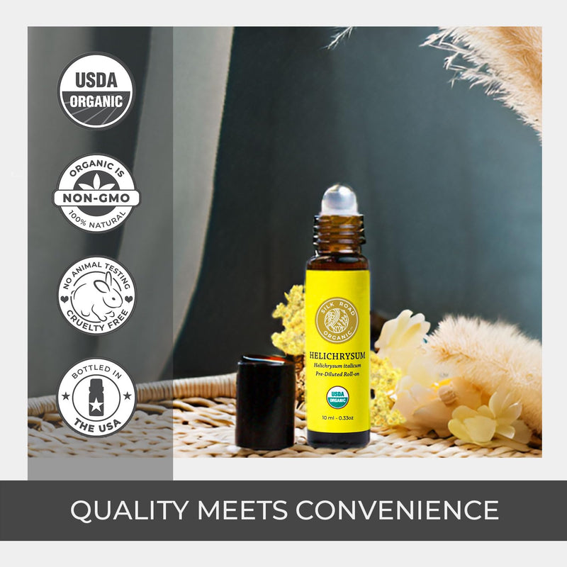 [Australia] - Silk Road Organic Helichrysum Italicum Essential Oil Roll On, 100% Pure USDA Certified Aromatherapy for Skin Vitality & Anti-Aging - 10 ml Roller - Always Pure, Always Organic Helichrysum roll on 