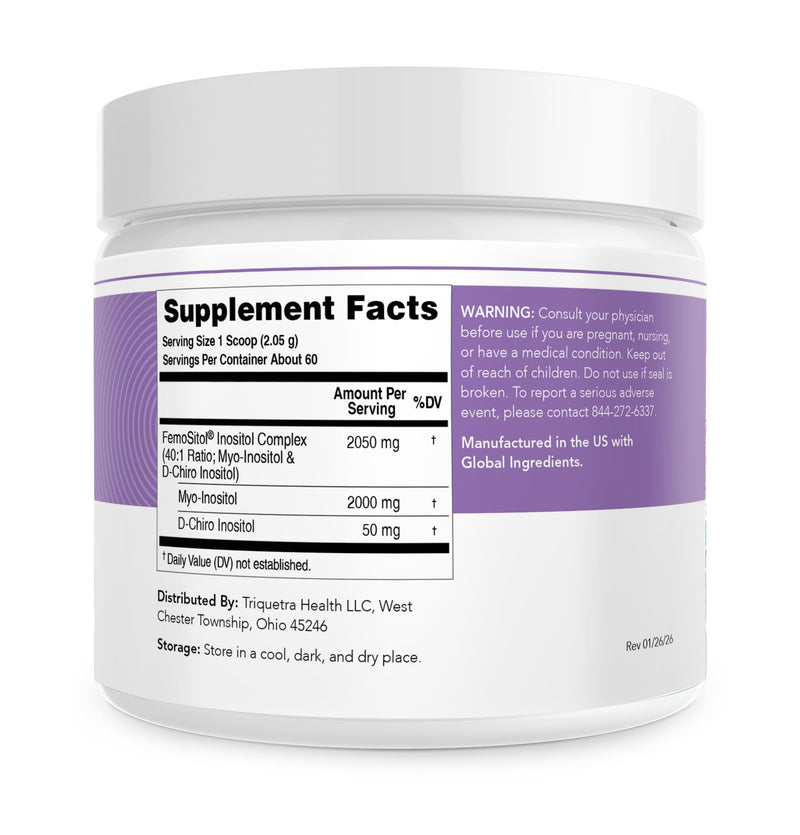 FemoSitol Inositol Powder | Myo-Inositol & D-Chiro Inositol Complex - Clinically Proven 40:1 Ratio (Vitamin B8) | Hormonal Balance & Healthy Ovarian Function Support (123 gram – 60 Servings) 4.34 Ounce (Pack of 1)