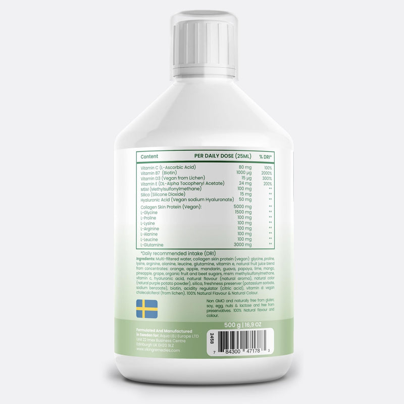 Vegan Liquid Collagen 500ml – 5000mg Plant-Based Collagen with Hyaluronic Acid, MSM, Vitamin C & Biotin – Skin, Hair, Joint Support