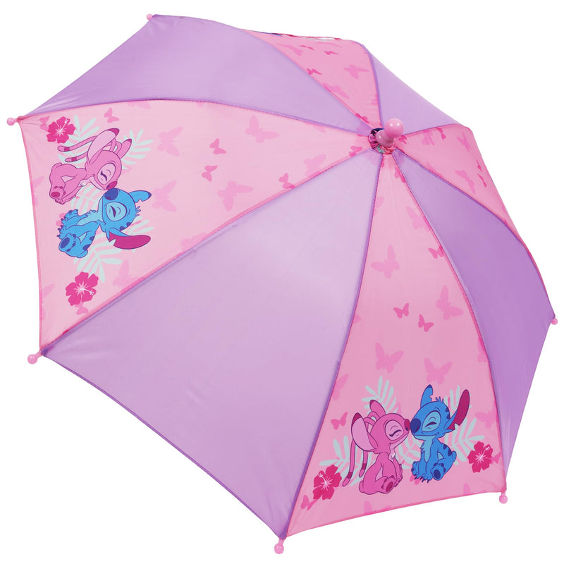 Concept One Lilo & Stitch Umbrella for Kids, Pink | and Purple, Girls with Curved Handle and Safety Tips, Cute Umbrellas for Rain