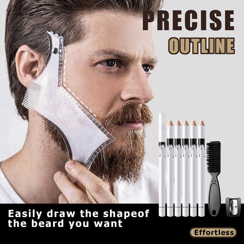 [Australia] - Noerrors White hairdressing pencil for lining the hairline and shaping the beard - Magic hairdressing chalk for hairdressing drawings and contours with sharpener, ruler and brush in set for men 01 