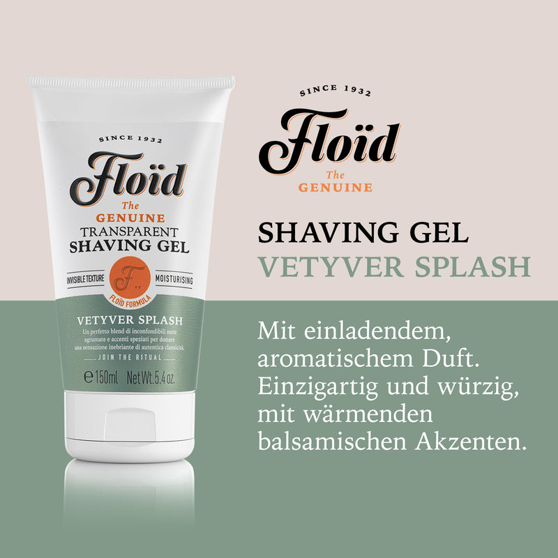 [Australia] - Floïd Vetyver Splash shaving gel (150 ml), shaving gel with glycerin to protect and hydrate the skin, transparent gel for a smooth shave with an invigorating pine scent 150 g (pack of 1) 