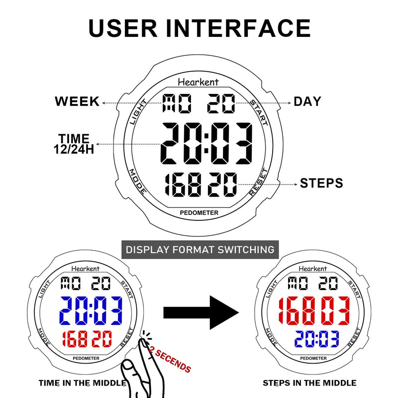 [Australia] - Waterproof Pedometer Watch for Senior Non Bluetooth No App Required with Steps Calories Counter and LCD Large Numbers black 
