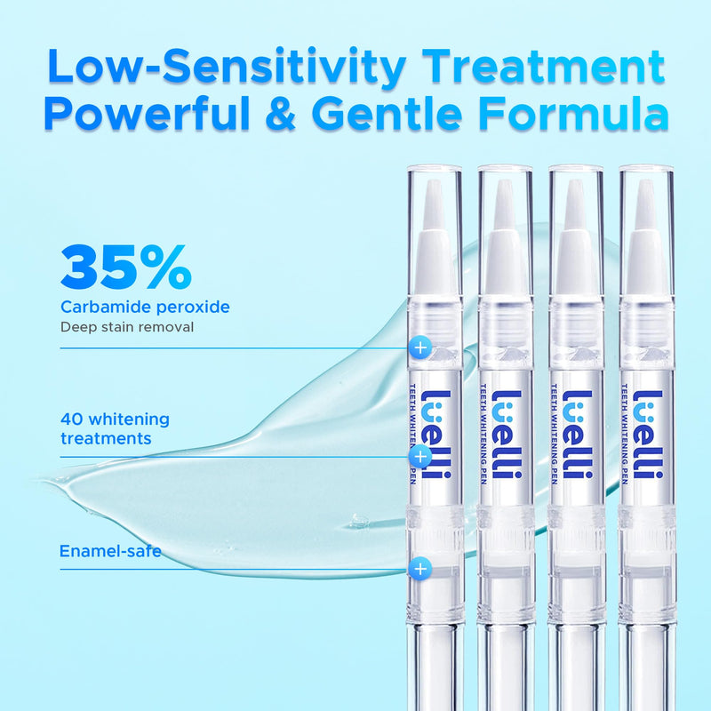 [Australia] - Luelli Teeth Whitening Pen, 20+ Uses - Travel Size Professional Tooth Whitener Serum, Extra Strength Organic Teeth Bleaching Gel for Sensitive Teeth, Instant Stain Removal, Simply White Smile, 4 Count Unflavored 