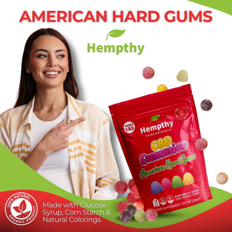 CBD Gummies 10mg x 30, 300mg Total - THC Free High Strength Cannabidiol Edibles - CBD Gummys (American Hard Gums) American Hard Gums 30 count (Pack of 1)
