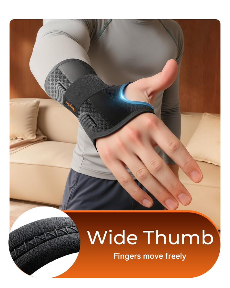 Carpal Tunnel Wrist Brace Night Support for Men Women, [Breathable Air Mesh] Wrist Splint for Tendonitis, Sprain, Arthritis, Medical-Grade Adjustment Rigid Hand Brace for Sleeping, Pain Relief, Work (Black, S/M, Left Hand) Black