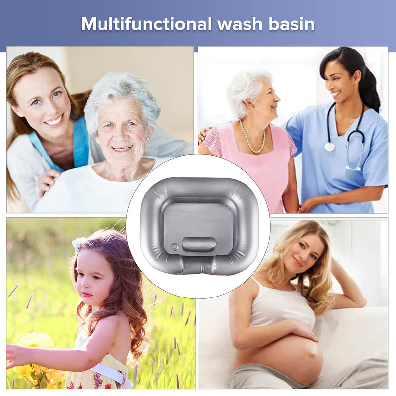 [Australia] - Inflatable Shampoo Basin - Portable Shampoo Bowl, Hair Washing Basin for Bedridden, Disabled,Injured, Hair Wash Tub for Dreadlocks and at Home Sink Washing (Silvery) Silvery 